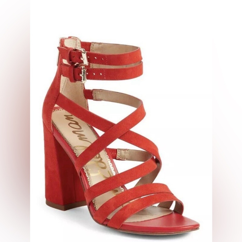 Sam Edelman Red Strappy Heeled Sandals Size 8 Leather Upper